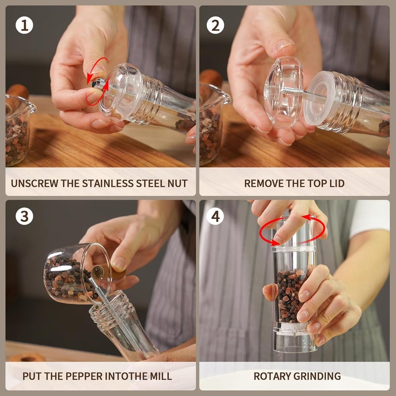 AGIgear Acrylic Pepper Mill,Adjustable Coarseness Manual Pepper Mill and Salt Shaker,Clear Acrylic Salt and Pepper Grinder for Pepper, Cumin, Sea Salt,Dry pepper (6 inch) - Image 5